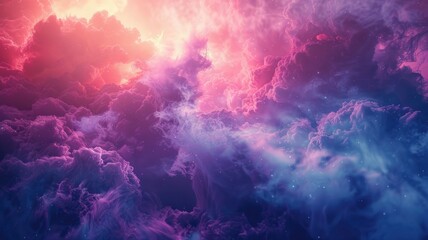 Poster - A stunning ethereal background featuring vibrant clouds in a blend of purple, blue, and orange tones, perfect for creative projects and artistic expressions.