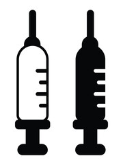 Poster - Syringe icon set. Flat vector, icon for medical silhouette symbol website logo design. Simple flat and outline injection syringe sign isolated on white background. Vector illustration.