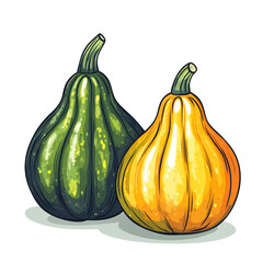 Aufkleber - Hand-Drawn Illustration of Two Gourd Vegetables on White Background