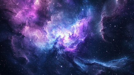 Wall Mural - mesmerizing deep space nebula with swirling purple and blue cosmic clouds against starlit background