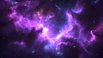 Wall Mural - mesmerizing deep space nebula with swirling purple and teal cosmic clouds illuminated by distant sta
