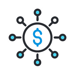 Poster - Dollar in Network Icon Representing Digital Finance