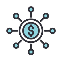 Poster - Dollar in Network Icon Representing Digital Finance