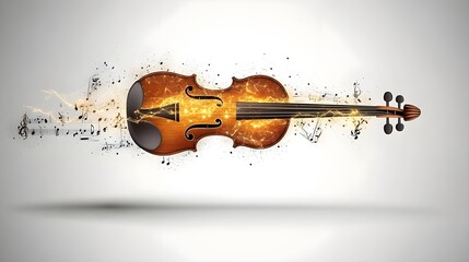 Poster - Surreal floating violin emitting glowing music notes abstract art digital creation ethereal environment