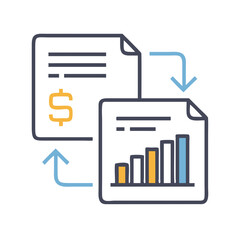 Fototapete - Exchange Report Icon: Representing Data and Revenue Summary