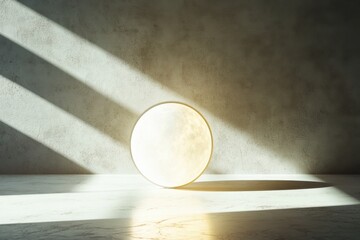Poster - Minimalist lighting design featuring a round light fixture casting soft shadows indoors