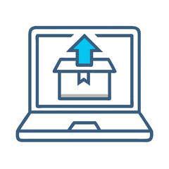 Fototapete - Laptop with Up Arrow and Box Icon – File Upload and Data Transfer Symbol