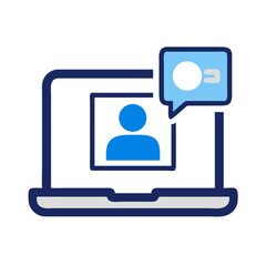 Poster - Laptop with Video Call Icon – Virtual Meeting and Communication Symbol for Online Collaboration