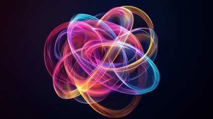 Poster - Vivid light patterns intertwine in a harmonious display of color, showcasing dynamic movement and energy against a dark background, creating an engaging visual experience