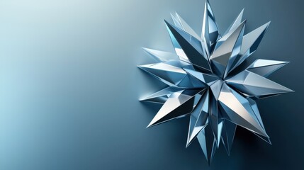 Poster - A striking sculpture composed of sharp, metallic spikes sits against a smooth, blue background. The reflective surfaces create dynamic light patterns, enhancing the artwork's modern appeal