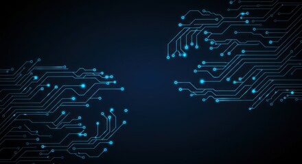 Poster - Abstract digital circuit board pattern on dark blue background representing technology.
