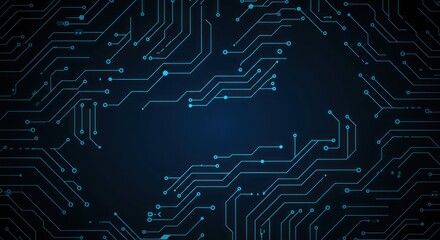 Poster - Abstract dark blue circuit board pattern background represents technology and connectivity.