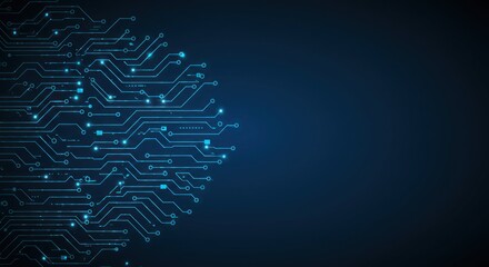 Poster - Abstract digital circuit board design on dark blue background technology concept.