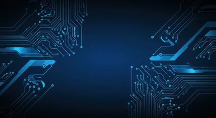 Poster - Blue circuit board pattern background with glowing lines and connections.