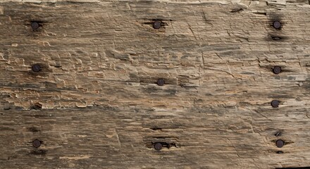 Leinwandbilder - Rustic weathered wooden plank surface with nails displaying texture