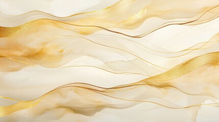 Poster - Soft waves in warm earth tones blend seamlessly with delicate golden lines, creating a tranquil and stylish background perfect for various design projects
