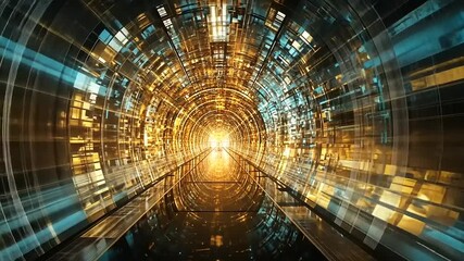 Wall Mural - Futuristic Digital Tunnel with Bright Light and Vibrant Patterns