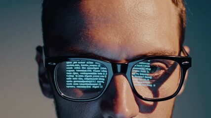 Aufkleber - Close up montage of a programmer wearing glasses reflecting lines of code, suggesting focus and concentration in a technological environment