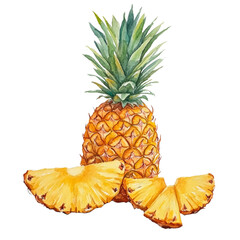 Poster - Pineapple watercolor illustration showcasing vibrant tropical fruit freshness