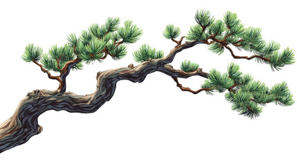Aufkleber - Bonsai tree branch illustration on black backdrop for digital designs and artworks