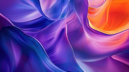 Poster - Soft waves of fabric flow gracefully, showcasing a stunning blend of vibrant purple and orange colors. The smooth texture enhances the visual allure and depth of the artwork