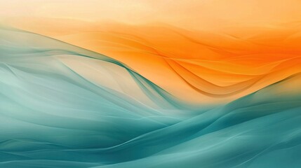 Poster - Layers of vibrant colors blend seamlessly, showcasing flowing waves in hues of orange and blue. This artwork evokes a sense of calm and fluidity, inviting deep reflection