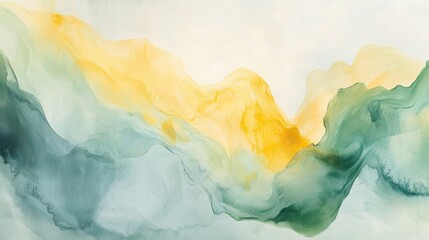 Poster - Gentle waves of blue, green, and yellow intertwine, creating an abstract representation of a serene natural landscape. The soft colors blend seamlessly, evoking tranquility