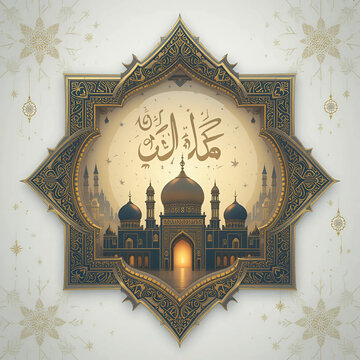 A festive Eid al-Adha background design featuring traditional Islamic patterns, crescent moons.