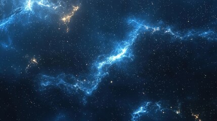 Poster - A breathtaking expanse of a galaxy showcases swirling cosmic clouds and twinkling stars against a dark backdrop. The vibrant blue hues create an enchanting celestial atmosphere