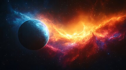 Wall Mural - Vivid celestial body encircled by vibrant fiery nebula.