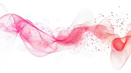 Poster - Soft pink and red waves undulate gracefully across a white background, creating an abstract composition. Bubbles and textures enhance the fluidity of the artwork