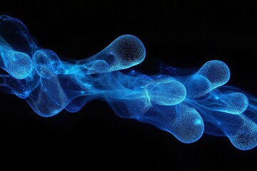 Poster - Dynamic blue light spots dance across a smooth black background, creating a mesmerizing visual effect, blue light spots moving on black background