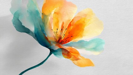 Wall Mural - Watercolor abstract flower in orange and teal color.
