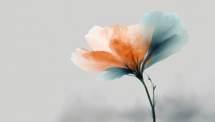Wall Mural - Watercolor abstract flower in orange and teal color.