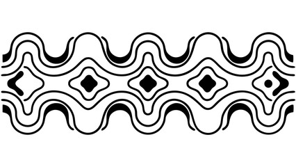 Poster - Black and white wavy line pattern with diamond and circle shapes in a repeating horizontal border design created with generated ai
