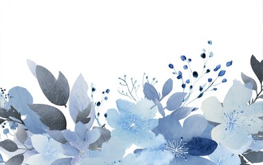 Wall Mural - Watercolor floral border in blue color.