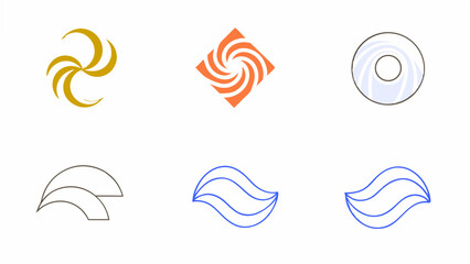 Poster - Collection of six abstract designs featuring curved shapes spirals and circular forms in various colors created with generated ai