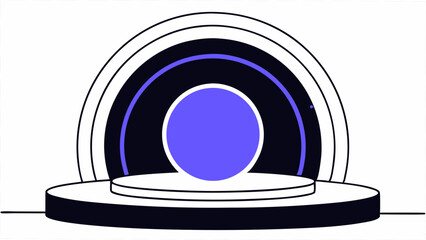 Poster - Abstract composition with a purple circle on a platform and concentric arches in black and white created with generated ai