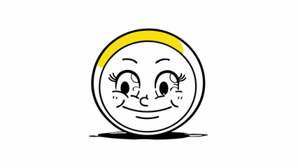 Poster - Cartoonish face with yellow accent in a circle with eyelashes and a shadow on a white background created with generated ai
