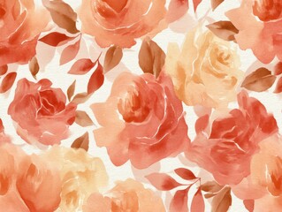 Wall Mural - Watercolor painting of orange roses.