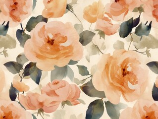 Wall Mural - Watercolor painting of orange roses.
