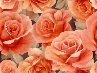 Wall Mural - Watercolor painting of orange roses.