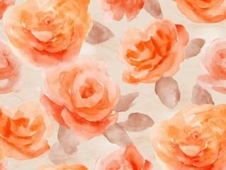 Wall Mural - Watercolor painting of orange roses.