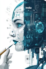 Poster - Abstract representation of artificial intelligence blending technology and human creativity