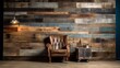 © Mustapha - Rustic Leather Armchair in Front of Reclaimed Wood Wall – Industrial Vintage Interior with Warm Lighting
