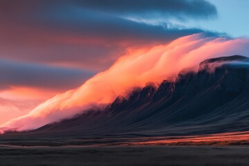 Poster - Sunset timelapse captures clouds flowing over mountains at dusk, Time-lapse of sunset and clouds flowing on top of mountains