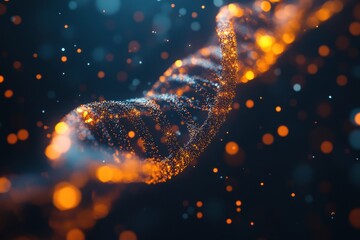 Leinwandbilder - Scientific data processing visualizes intricate details of a glowing DNA strand with vibrant particles in the background, scientific data processing over dna strand