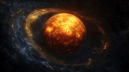 Wall Mural - Fiery planet Mercury surrounded by swirling nebula.