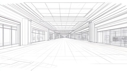 Architectural design sketch of a shopping mall