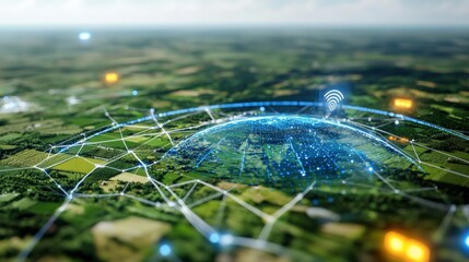 Poster - innovative wireless technology revolutionizes connectivity in rural landscapes aerial view futuristi